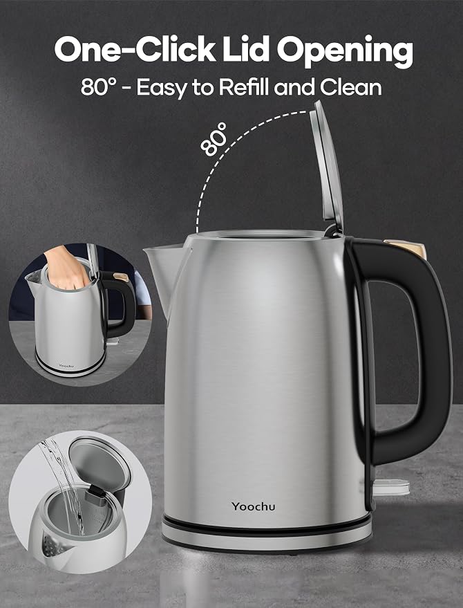 Electric Kettle Stainless Steel, 1.7L Water Boiler & Heater, 1500W Hot Tea Pot, Boil Dry Protection & Auto Shut-Off, BPA-Free