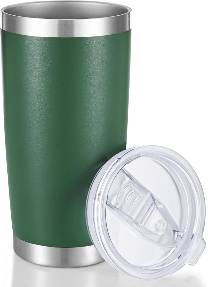 20 oz Tumblers Stainless Steel Tumbler with Lid, 1 Pack | Deep Green, 20oz Insulated Coffee Mug, Double Wall Vacuum, Powder Coated Cup, for Hot and Cold Drinks