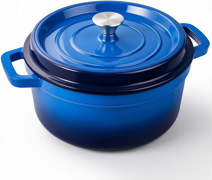 Miereirl 6.5 Quart Enameled Dutch Oven Pot with Lid, Cast Iron Dutch Oven with Dual Handles for Bread Baking, Cooking, Non-stick Enamel Coated Cookware (Dark Blue)