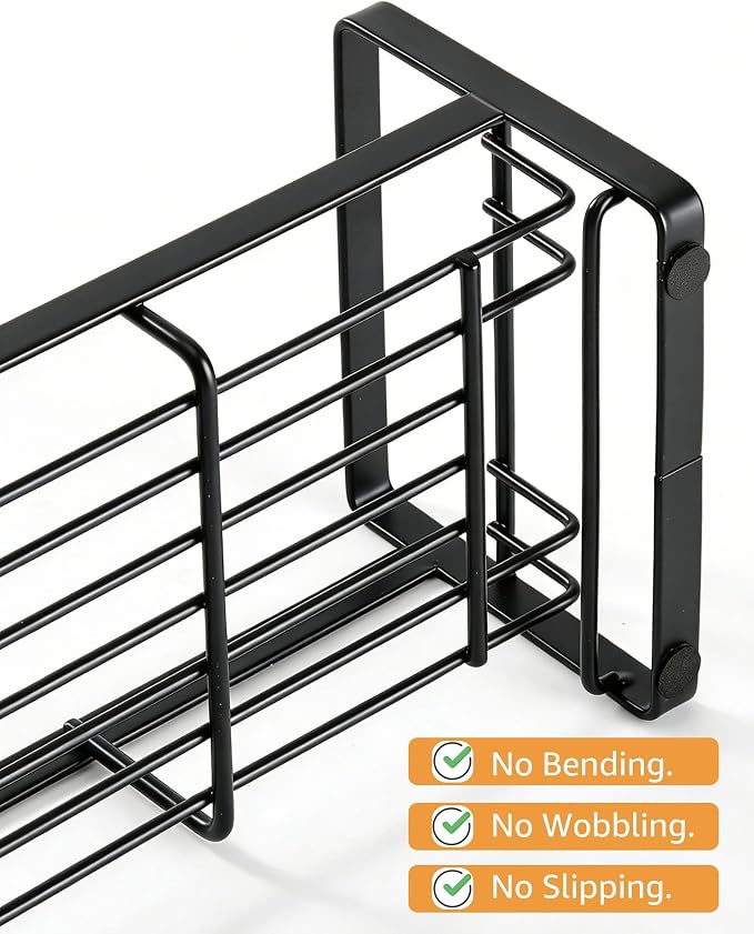 HULISEN Large Kitchen Sponge Holder, 304 Stainless Steel Sink Caddy, Black | Removable Drain Tray, Holds Sponges Soap Bottles Brushes, Countertop Storage, No Dispenser or Brush