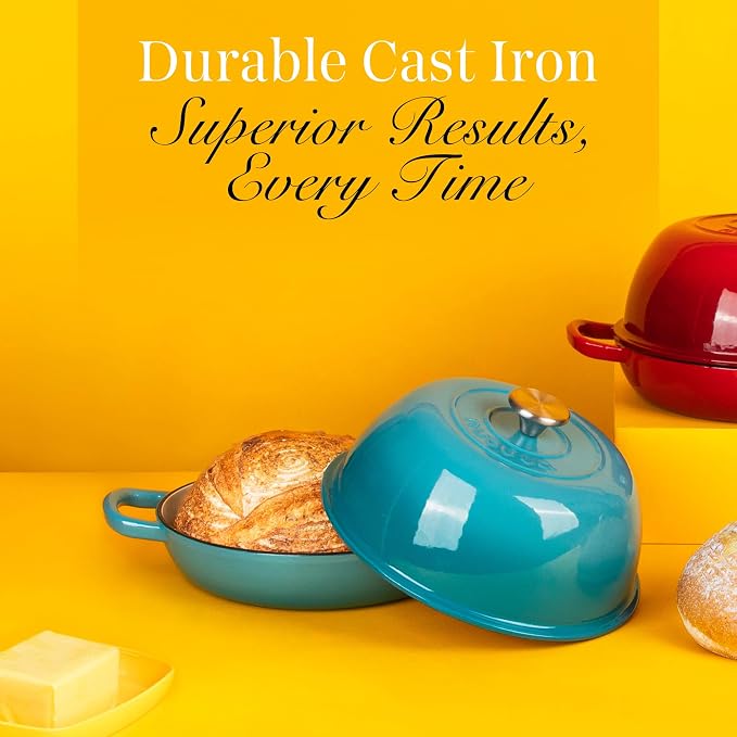 Enamelled Cast Iron Dutch Oven Pot – Dutch Oven For Sourdough Bread Baking – Cast Iron Bread Pot – Blue, 6 Quarts, 26cm – by Nuovva