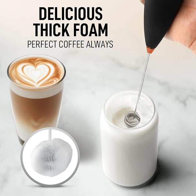 Zulay Kitchen Powerful Milk Frother Wand With Duracell Batteries - Ultra Fast Handheld Drink Mixer - Electric Whisk Foam Maker for Coffee, Lattes, Cappuccino & Matcha - Double Whisk - Black Copper