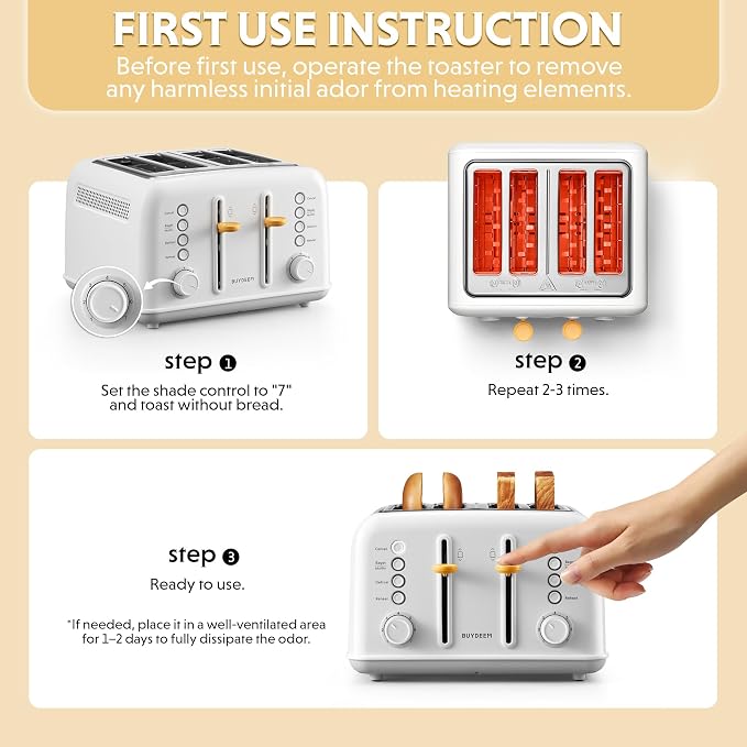 BUYDEEM DT640 4-Slice Toaster, 7 Shade Settings, Extra Wide 1.5’’ Slots for Bagel & English Muffin, 6 Toasting Functions, Retro Stainless Steel Toaster with High Lift Lever, 1800W, Arctic White