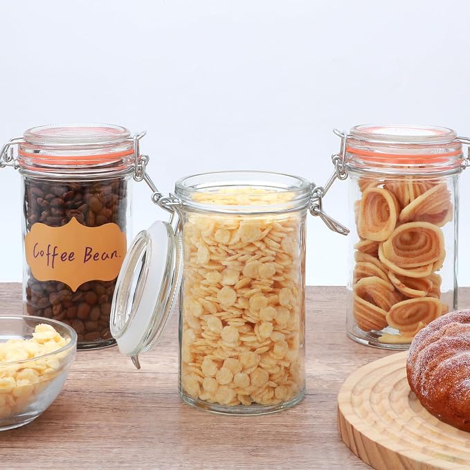 Flrolove 16 oz Glass Jars with Airtight Lid, Air Tight Glass Storage Jars | 6 Pack Glass Food Storage Containers, Leak Proof Rubber Gasket, Glass Canisters for Overnight Oats, Jelly, Coffee, Pickling