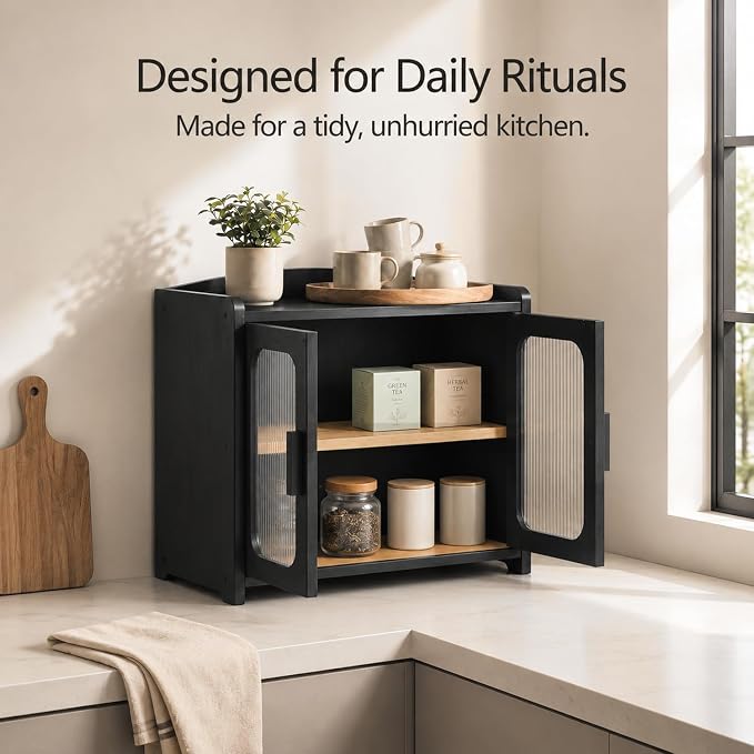 Premium Solid Wood Bread Box for Kitchen Countertop, 2-Tier Breadbox | Large Capacity, Corner Bread Box for Homemade Bread and Sourdough, Kitchen Countertop Organizer, Black