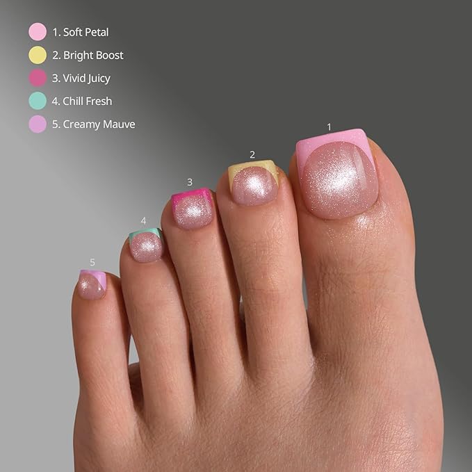 BTArtboxnails XCOATTIPS Pastel French Press On Toenails, S-L Square Cat Eye | Lamp-Curable 4-Week Wear, Salon Quality Value at Home, Natural Nail Look, Easy-to-Apply for Beginners, 150ct Nail Tips Only