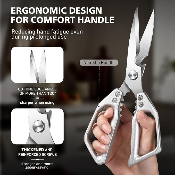 BALUCA Heavy Duty Kitchen Scissors All Purpose - Professional Stainless Steel Japanese Kitchen Shears for Food, Chicken Bones & Turkey | Dishwasher Safe, Sharp Meat & Poultry Scissors (Traditional)