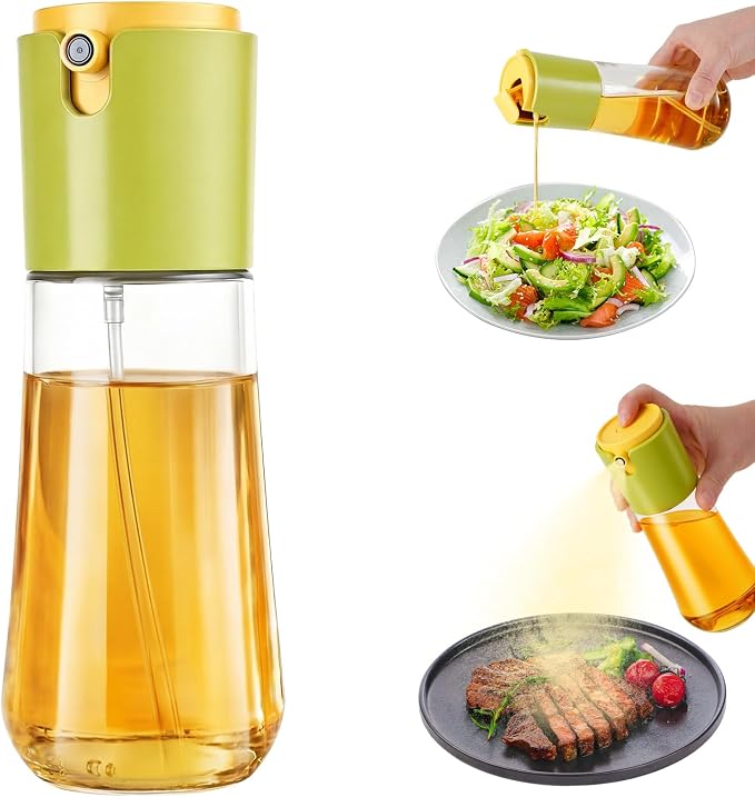 LHS Olive Oil Sprayer and Dispenser 2 in 1, 10oz/300ml, Green | Oil Mister & Pourer, Portion Control, Food Grade, For Air Fryer, Cooking, Salad, BBQ, Frying