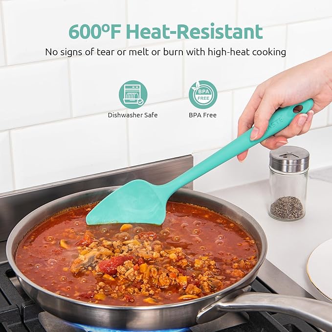 U-Taste Silicone Spatula Set with 600 Degrees Fahrenheit Heat Resistant (Teal/Aqua Sky) | Food Grade Hot-Proof Seamless Rubber Scraper, Kitchen Flexible Silicon Cooking Utensil Set, Diswasher Safe Baking Supplies