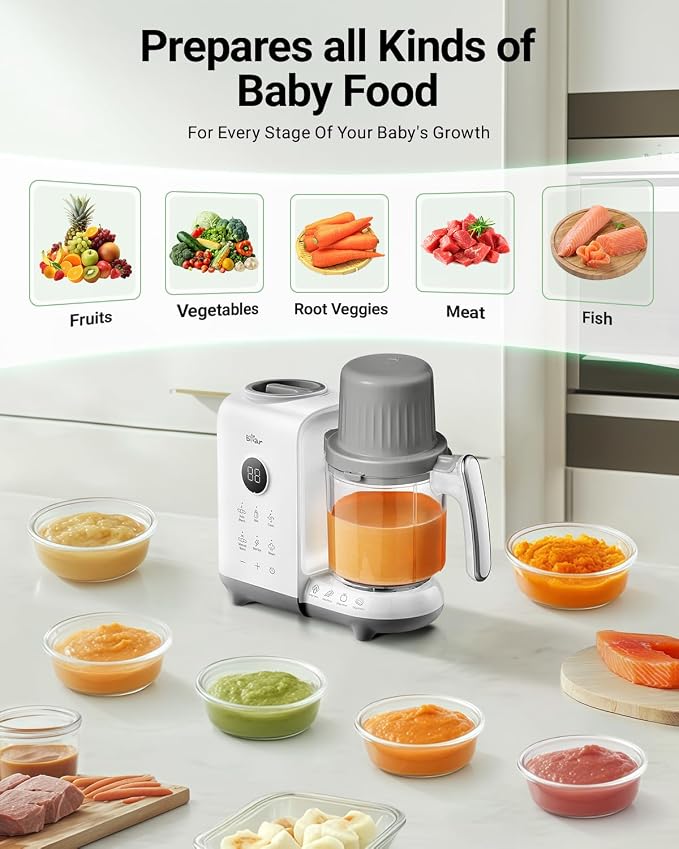 Bear Baby Food Maker Steamer&Blender with Dual-Layer Steam Baskets, 18.5oz | OneStep Baby Food Processor Puree Maker Grinder Mills Bottle Warmer, Sterili-zing for Healthy Homemade Baby Puree, BPA-Free