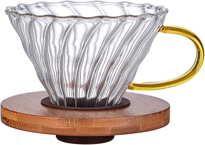 Gute Glass Pour Over Coffee Dripper 1-4 Cups with Bamboo Stand & Handle | Spiral Inner Design,Heatproof Glass,No Plastic Contact,Detachable for Easy Clean,Fits Most Mugs & Carafes,Home Office