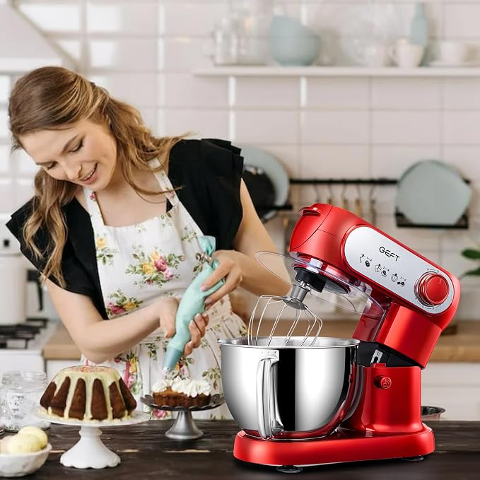 Stand Mixer, 6QT Mixers Kitchen Electric Stand Mixer, Dough Mixer Red | 600W Tilt-Head Kitchen Mixer with Stainless Steel Bowl, Dishwasher-Safe Dough Hook, Flat Beater, Wire Whisk, Splash Guard