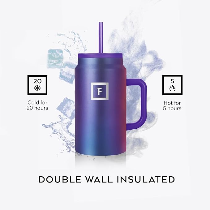 IRON °FLASK Co-Pilot Insulated Mug w/Straw & Flip Cap Lids - Cup Holder Bottle for Hot, Cold Drink - Leak-Proof - Water, Coffee Portable Travel Mug - Dark Pine, 50 Oz | Insulated Travel Mug with Straw & Flip Cap Lids - Cup Holder Fit, Leakproof, BPA Fr...