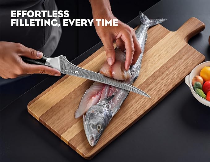 ASETY 7 Inch Damascus Fillet Boning knife for Fish & Meat, G10 Handle | Ultra-Sharp, Professional Japanese Boning Style with VG10 Steel Core, Full Tang Ergonomic Design, Elegant Box for Men