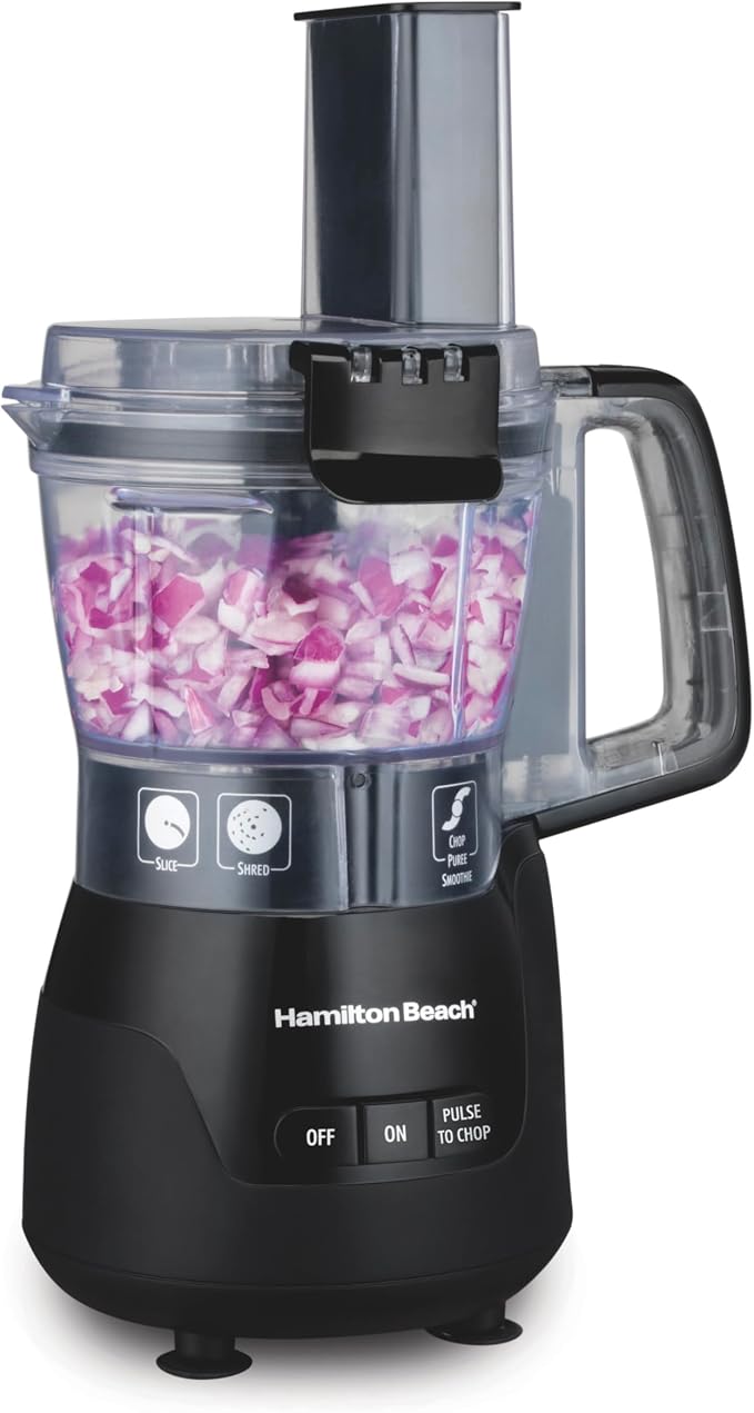 Hamilton Beach Stack & Snap 4-Cup Mini Food Processor & Vegetable Chopper | 250 Watts | Stainless Steel Quad Blade | Easy-Assembly Leak-Proof Bowl | Slicing, Shredding, and Puree | Black | 70510