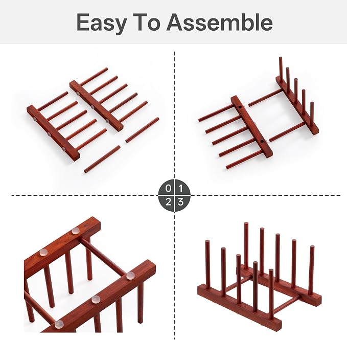 HBlife 2 Packs Rosewood Wooden Dish Drying Rack Plate Organizer for Cabinet | 4 Slots, Home and Kitchen Organizer, For Cups, Bowls, Pots, Lids, Cutting Boards & Plates, Space-Saving for Cabinets Counters
