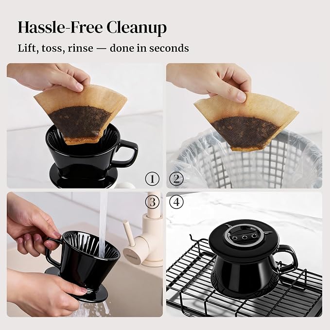 DOWAN Pour Over Coffee Maker, Non-Electric Pour Over Coffee Dripper, Manual Brew Maker, Single Cups Porcelain Slow Brewing Accessories for Gifts, Black