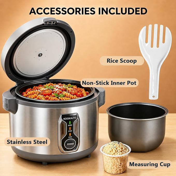 16L Large Commercial rice cooker (90-Cup Cooked), Electric Rice Cooker & Warmer for 65-75 People, 1550W Stainless Steel cooker, One-Touch Operation | Non-Stick Inner Pot | Auto Keep Warm