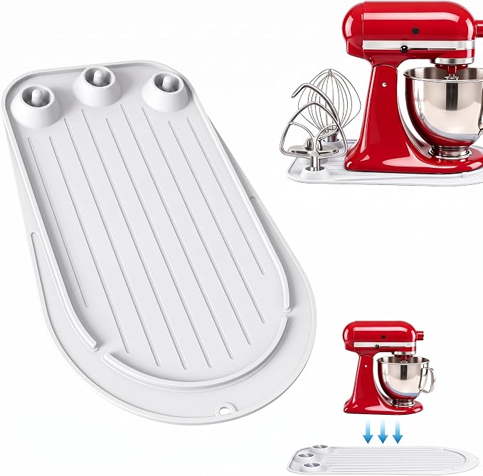 Upgraded Mixer Slider Mat for KitchenAid 4.5-5 Qt Tilt-Head Stand Mixer | Silicone Countertop Mover with 3 Attachment Storage Slots, Non-Slip Mixer Pad Organizer for Dough Hook Whisk Flat Beater