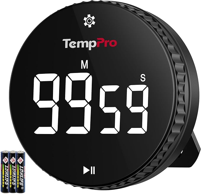 TempPro Magnetic Kitchen Timers for Cooking, Digital Timer for Kids Teacher | Countdown Timer with Easy-Twist Knob, Loud Alarm & Silent Mode, Classroom Timer with Large LED Display for Office Workout
