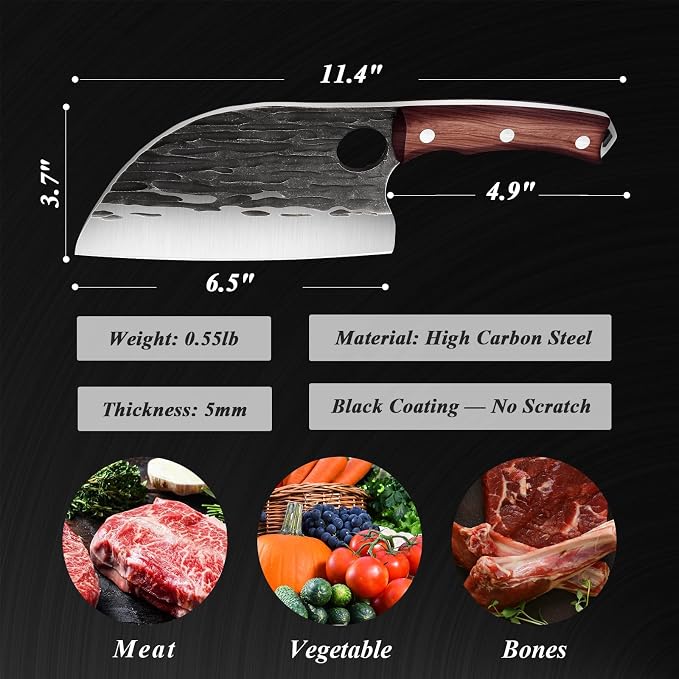 ROCOCO Butcher Cleaver Knife Set - 3PCS Serbian Chef Viking Boning Knife | Meat Cutting Cleaver with Sheaths for Kitchen Outdoor BBQ Camping Birthday Father Mother Christmas Gift Idea Men