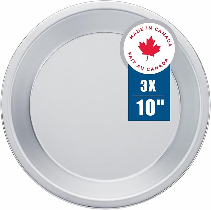 Norjac 10 Inch Pie Pan, 3 Pack, Round Aluminum Baking Pans for Oven, 1.25 Inch Deep, Rust-Free, Durable, Made in Canada