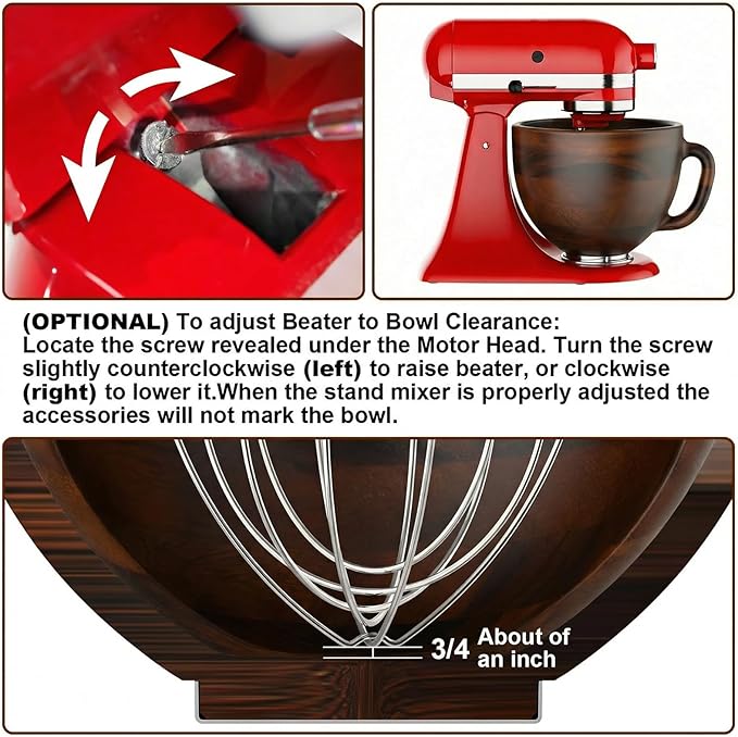 Cofun Premium Wood Mixing Bowl for KitchenAid 4.5-5 Qt Stand Mixers | Natural True Wooden Bowls, Wooden Bowl for KitchenAid with Stainless Steel Locking Base, Handle