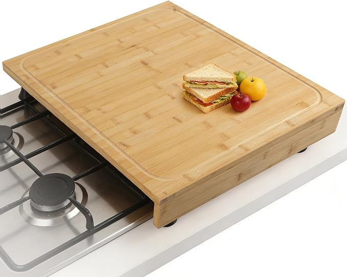BAMOTTO CRAFTBAMBOO 20 x 22 Inch Large Bamboo Cutting Board — Stovetop Cover, Over the Sink Board, Noodle Board with Detachable Legs & Non-Slip Lip, Juice Groove for Kitchen Countertop