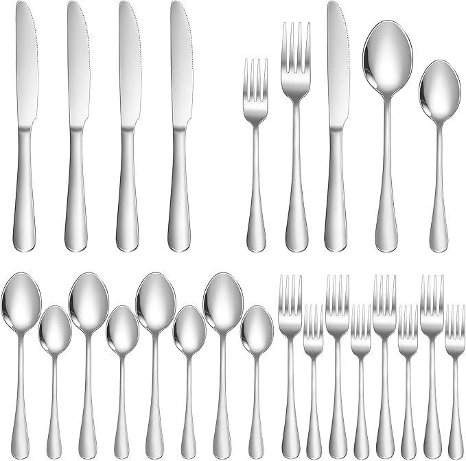 Silverware Set 20 Piece Stainless Steel Flatware Set Silverware Utensils for 4 People Includes Forks Knives Spoons & Salad Forks Dishwasher Safe Durable Tableware for Home Restaurant or Outdoor Use
