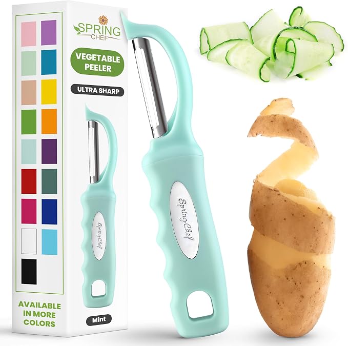 Spring Chef Swivel Vegetable Peeler for Kitchen w/Soft Grip Handle, Mint | Premium Potato Peeler w/ Ultra Sharp Stainless Steel Blades, Multifunctional Veggie Peeler for Apple, Carrot, Cucumber, Fruit