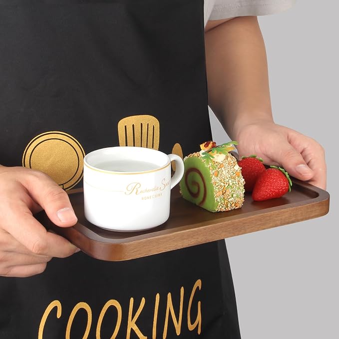 Acacia Wood Serving Tray Decor Small Cheese Charcuterie Boards Wooden Plate | Rectangle Mini Wood Tea Coffee Trays for Kitchen Bathroom Counter Appetizer Plates Party Platter Food Dish Snack Dessert Tray