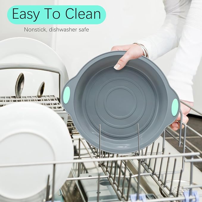 9 Inch Silicone Round Cake Pans, 2 Pack Nonstick Silicone Baking Pans Set, Food Grade Cake Molds, with Metal Reinforced Frame More Strength