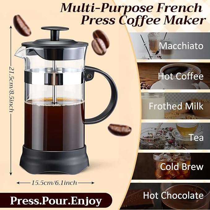 LemonRoad 4 Pack French Press Coffee Maker Borosilicate Glass Coffee Press Heat Resistant Stainless Steel Tea Maker for Travel Camping Kitchen Gifts Includes Pot Filters (34oz)
