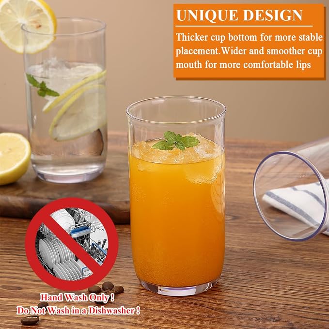 Berglander Highball Glasses Set 4pc, 14 oz Tall PET Clear Plastic Drinking Collins Glasses, Reusable Water Glass Cups, Bar Glassware Tumbler for Beverage, Beer, Juice, Milk, Mojito, Cold Drink