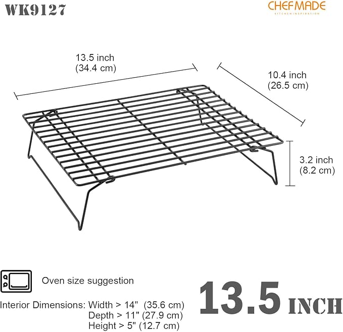 CHEFMADE Baking and Cooling Rack, 13.5-Inch Non-Stick Stackable Collapsible Rectangle Wire Rack for Oven Baking (Black)