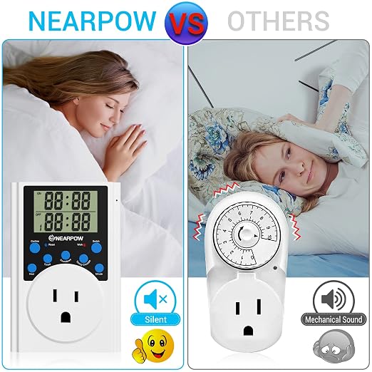 NEARPOW Programmable Digital Timer Outlet, Infinite Cycle, for Electrical | 15A/1800W Heavy Duty, Indoor Multiple Daily Timers, Customized Countdown Alarm, Energy-Saving, Child Lock Protection, 3-Prong