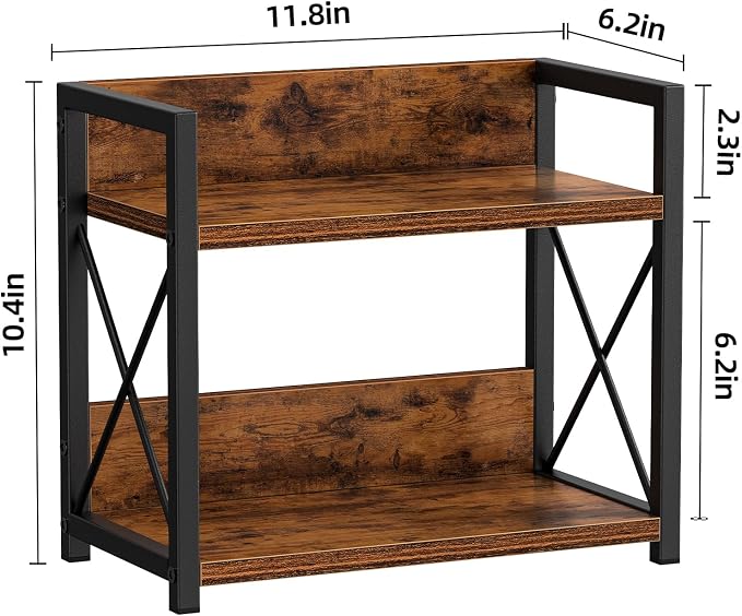 Giikin Countertop Shelf Organizer, 2 Tier Kitchen Spice Rack for Countertop, Wood Coffee Counter Shelf Organizer for Home (Brown, S)