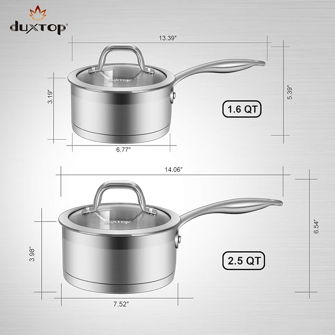 Duxtop Stainless Steel Sauce Pan with Lid, 1.6 Quart Induction Cooking Pot | Saucepan with Stay-Cool Handle, Impact-Bonded Base for Even Heating