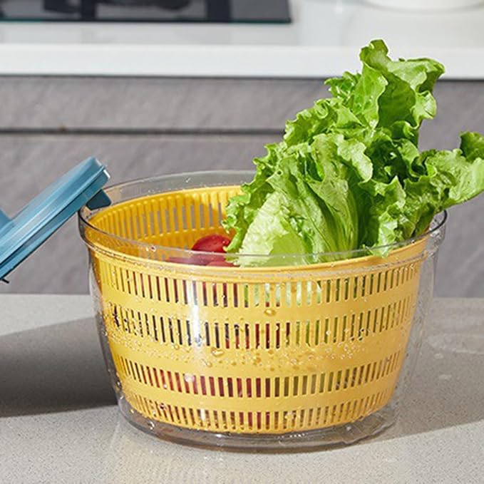 Fockety Salad Spinner, USB Rechargeable Vegetables Washer Dryer Fruit Washing Bowl Automatic Compact Manual Vegetable Dryer for Washing, Spinning, and Draining (Blue)