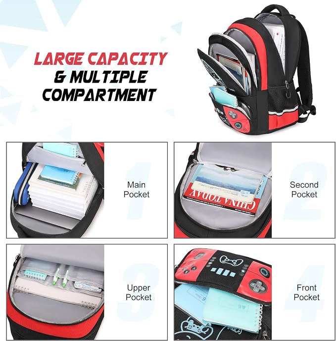 Backpack for School Boys, Cool Luminous Gamer Boys Schoolbag | with Lunch Box & Pencil Case Set for Kids Teens Elementary Middle School, Bookbag Glow In The Dark