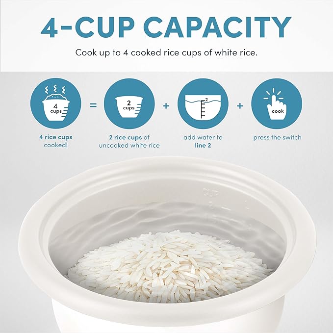 AROMA® Mini Rice Cooker, 2-Cup (Uncooked) / 4-Cup (Cooked), Grain Cooker, Soup Maker, Oatmeal Cooker, Auto Keep Warm, 1 Qt, Blue, ARC-302NGBL