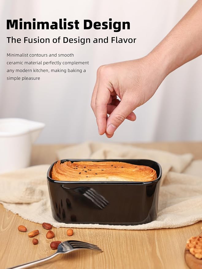 Ceramic Small Loaf Pan, Mini Bread Pan, Oven Safe (Black, Small) | Even Heat Distribution, Smooth Glazed Finish, Easy Release, Easy to Clean, Perfect for Individual Baking, Kitchen Essential