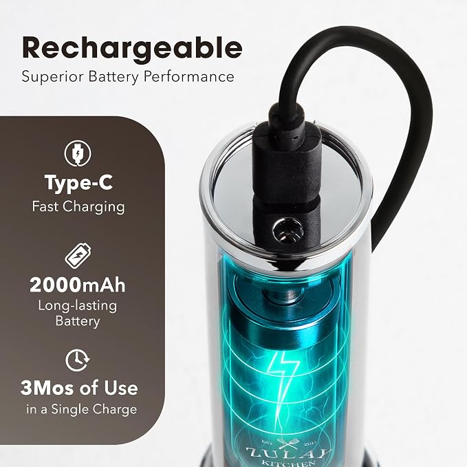 Zulay Kitchen Rechargeable Milk Frother Handheld - Frother Wand, Drink Mixer, Electric Whisk Frother, for Cappuccinos, Matcha & Protein Powder - Lux 4 Whisk 2 Speed Waterproof 2000mAh Silver
