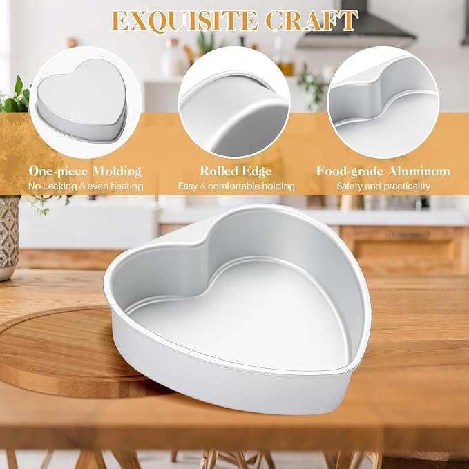 6 Inch Heart Shaped Cake Pans,2 Pack Non-stick Aluminum Heart Pan | Baking Tins with 50 Pieces Parchment Paper,Food-grade Cake Molds,Ideal for Valentine’s Day Birthday Wedding
