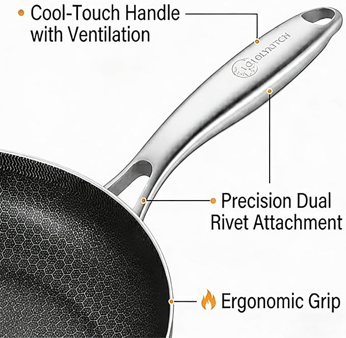 LOLYKITCH 8.5 Inch Hybrid Nonstick Frying Pan with Glass Lid | PFOA Free | Stainless Steel Skillet | Non-Toxic | Stay-Cool Riveted Handle | Dishwasher and Oven Safe | Induction Ready