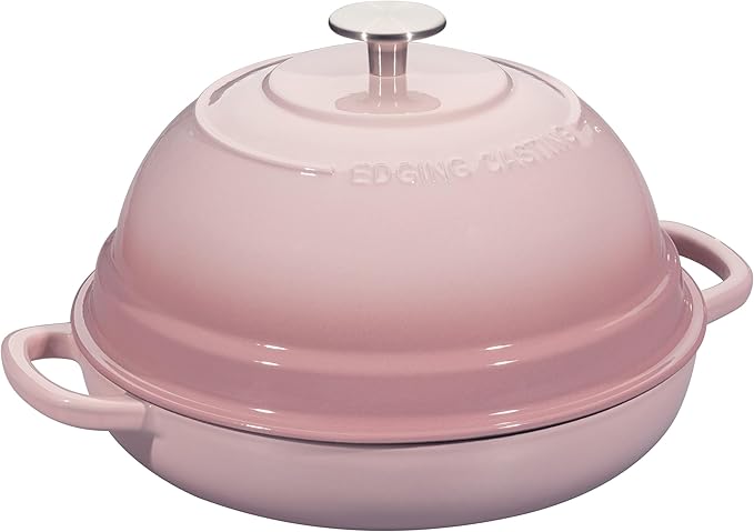 EDGING CASTING Enameled Cast Iron Dutch Oven Pot with Lid, Round Bread Oven for Homemade Sourdough Bread Baking, 6 Quart, Pink