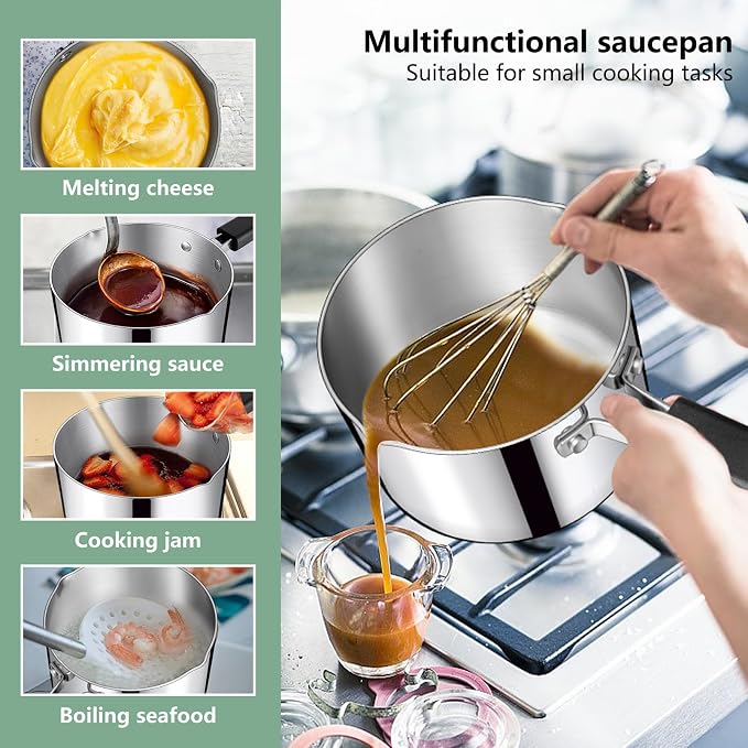 TeamFar Saucepan with Lid, 2 Quart Stainless Steel Tri-Ply Sauce Milk Pan | with Heatproof Handle for Cooking/Boiling/Braising, Fit for All Stoves, Healthy & Heavy Duty, Dishwasher Safe