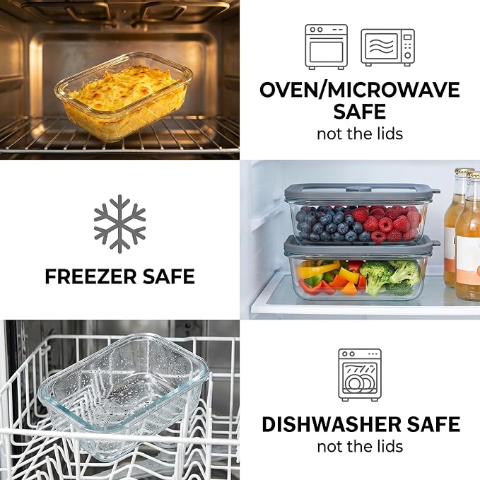 10 Pack 13oz Small Glass Meal Prep Containers with Glass Lids | 1.5 Cup Glass Food Storage Containers with Glass Lids, Airtight Lunch Containers for Microwave, Oven, Freezer and Dishwasher