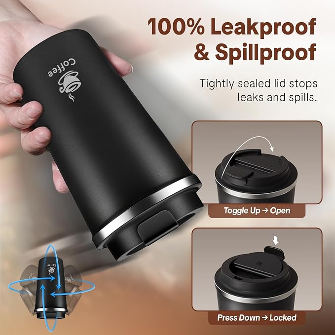 17oz Travel Coffee Mug ,Leakproof Vacuum Coffee Cup Insulated Tumbler | 304 Stainless Steel, Double-Wall Vacuum Insulated, Leakproof, Fits Hot & Cold Drinks Car Cup Holders, Travel, Office