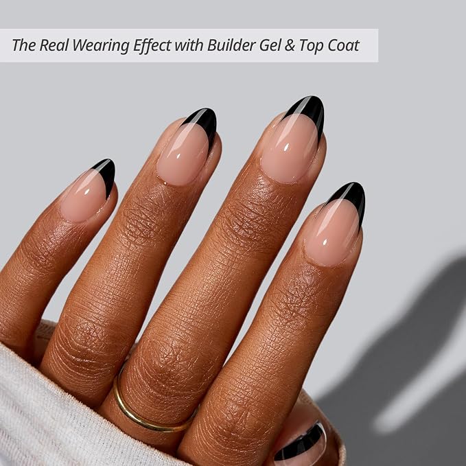 BTArtboxnails XCOATTIPS Black French Tip Press On Nails, S Almond, Peach | Lamp-Curable, 4-Week Wear, Natural Nail Look, Salon Quality Value at Home, Easy-to-Apply for Beginners, 160ct Nail Tips Only